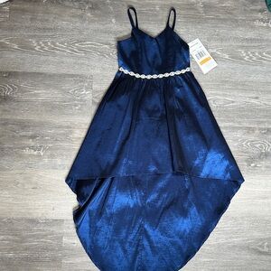 Rare Editions Shimmering Navy Dress with White Accent